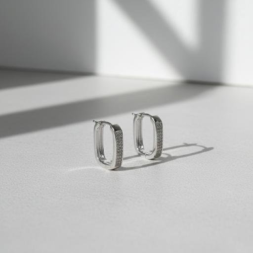 Rectangular Zircon Earrings - Silver